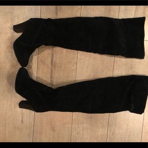 Thigh high black faux suede boots